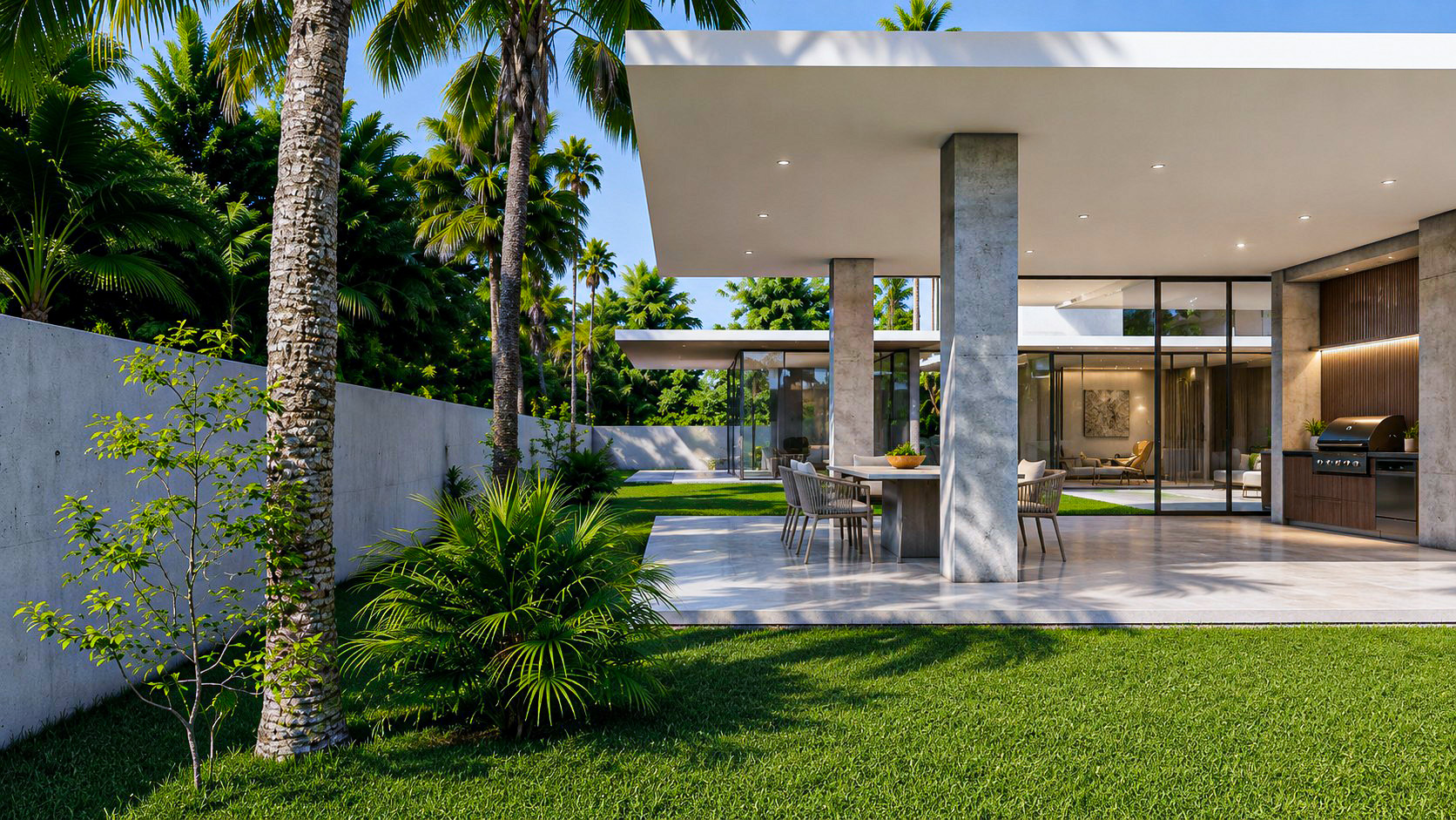 Courtyard Villa garden pavilion and outdoor dining area