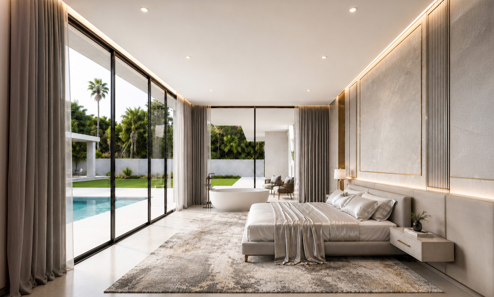 Courtyard Villa bedroom overlooking the private pool