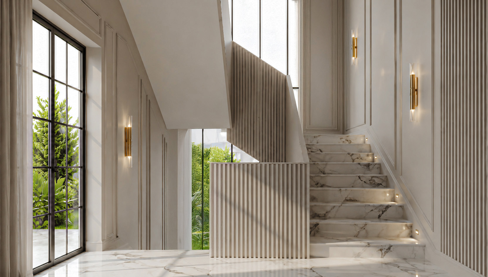 Villa entrance hall with marble staircase