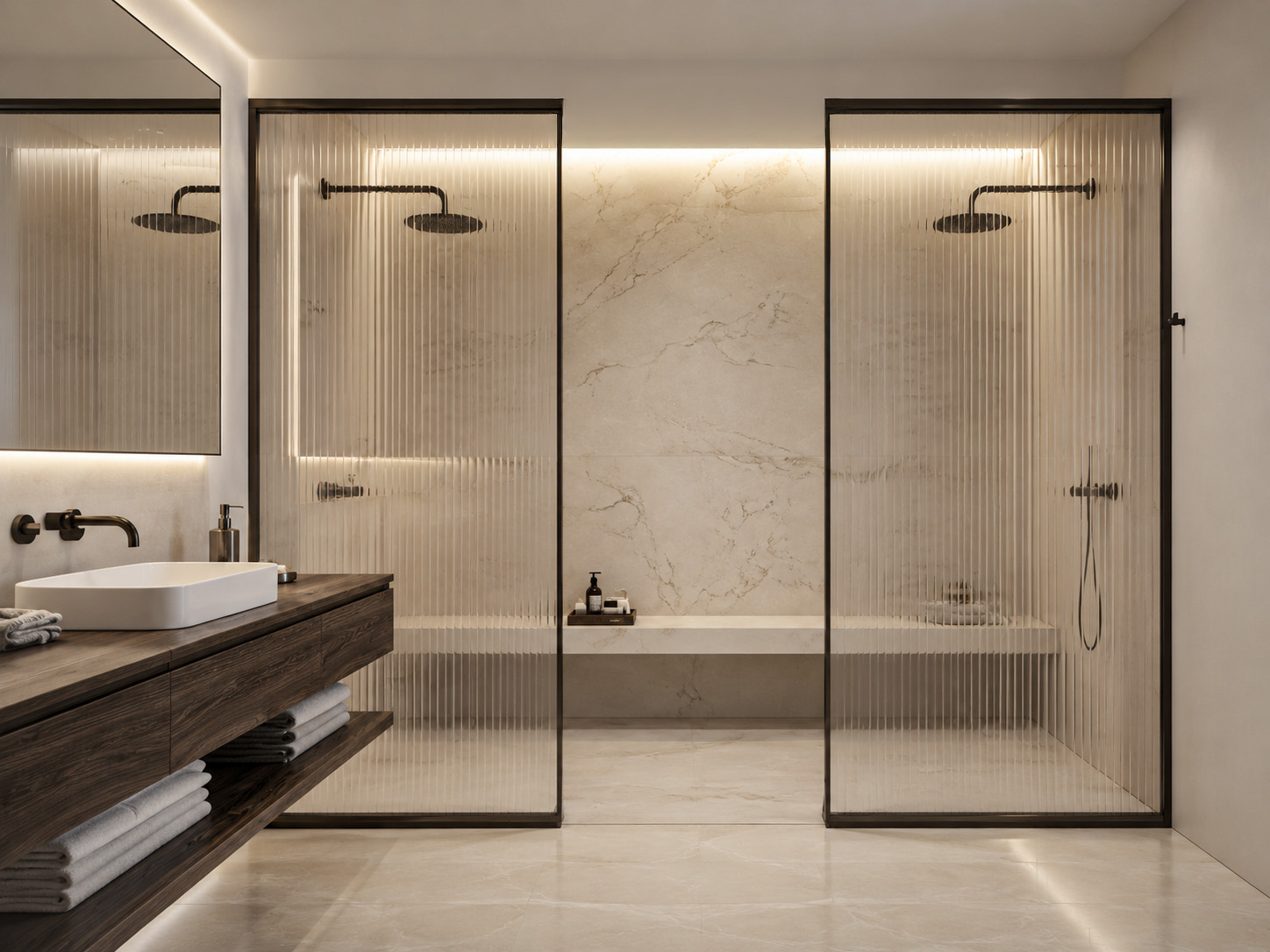 Private Villa bathroom with fluted glass showers