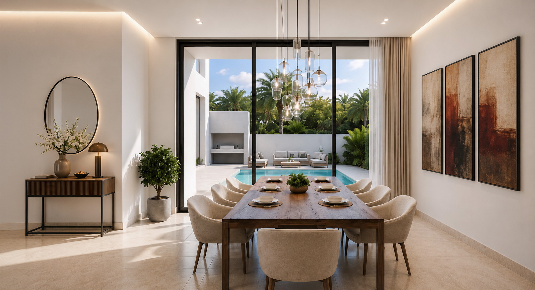 Private Villa dining room overlooking the pool