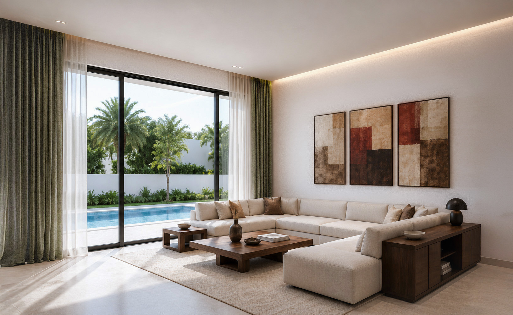 Private Villa living room overlooking the pool