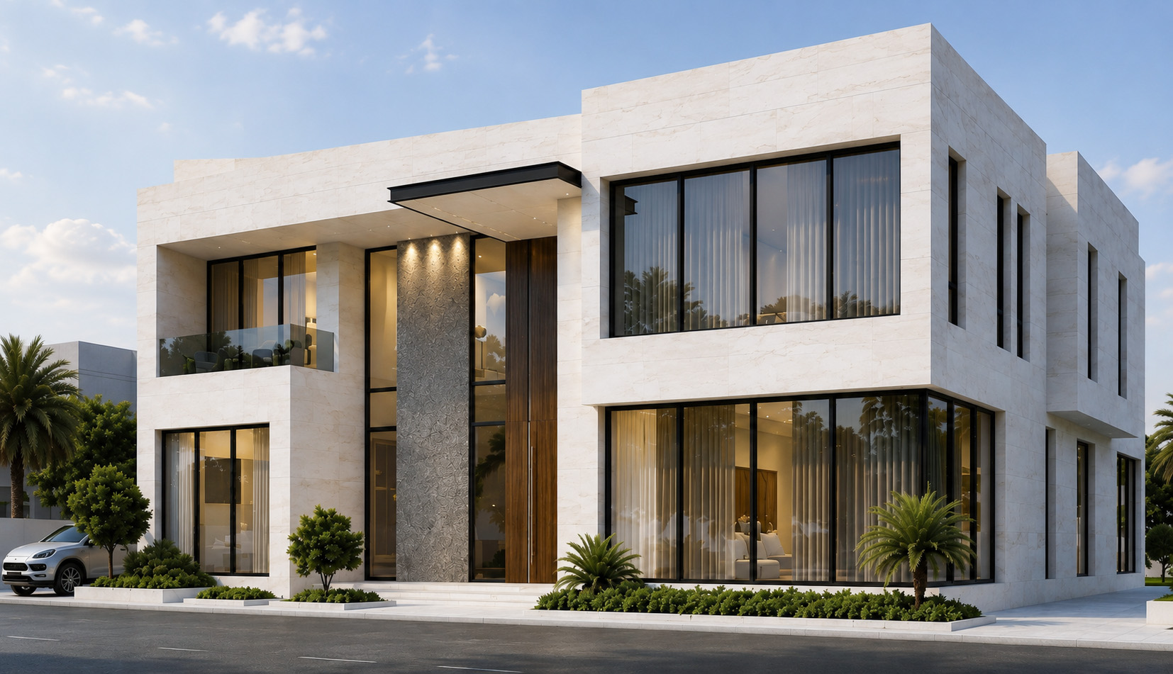 Perspective view of the Private Villa facade