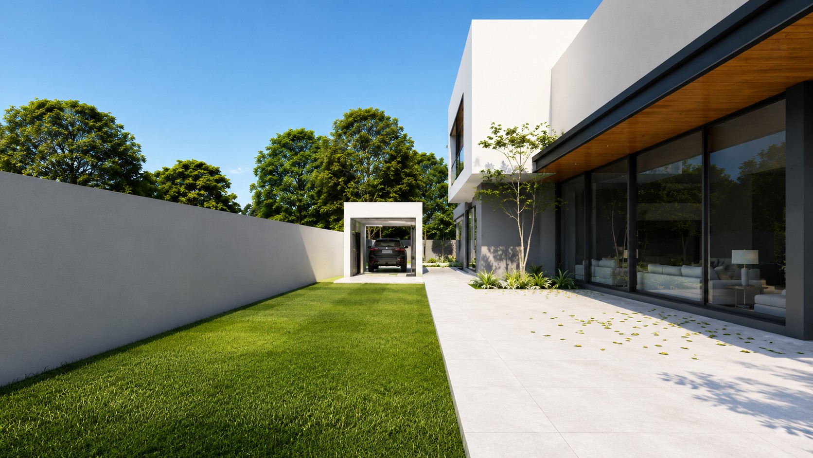 Wadi Al Shabak Private Villa rear garden and glazed facade
