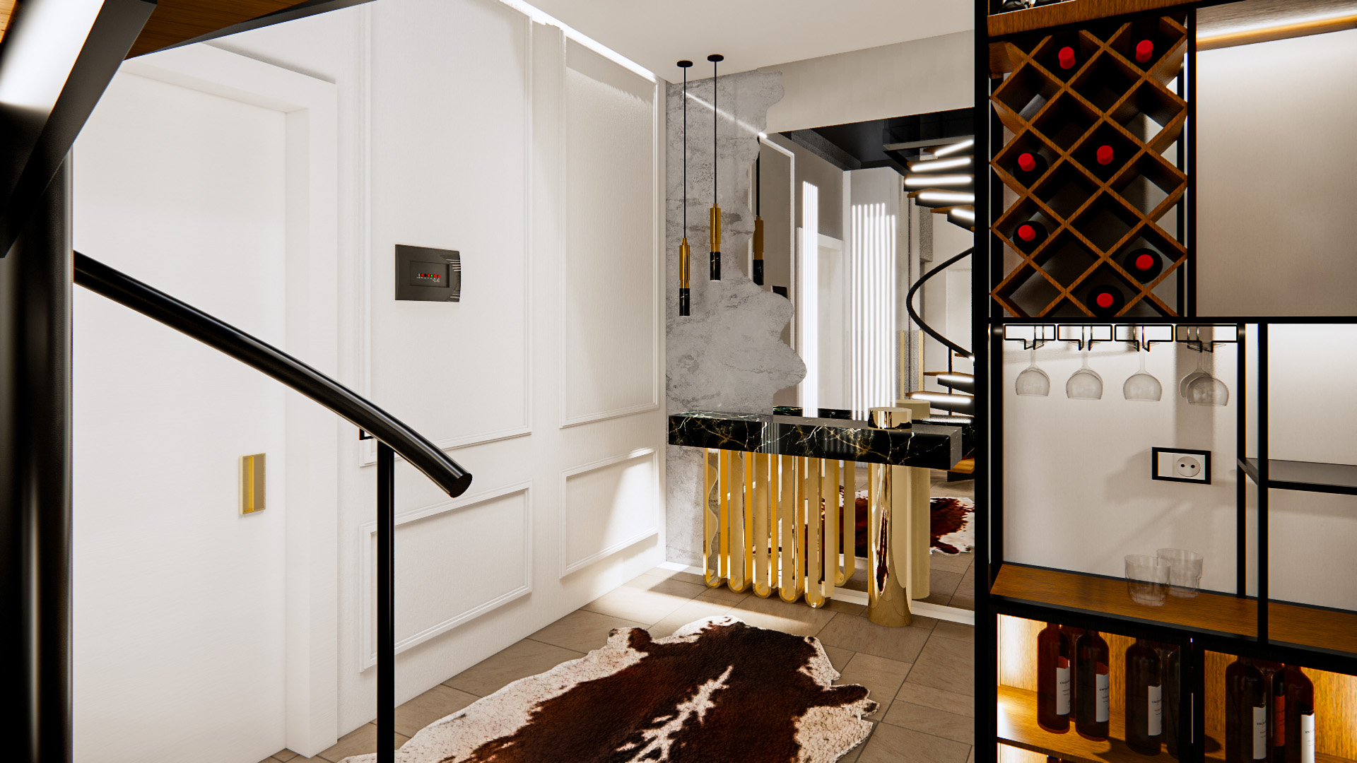 Entrance hall with wine display and illuminated console