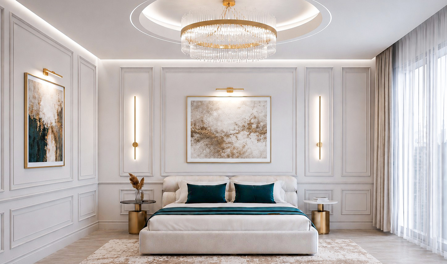 Luxury bedroom interior in Dubai Marina