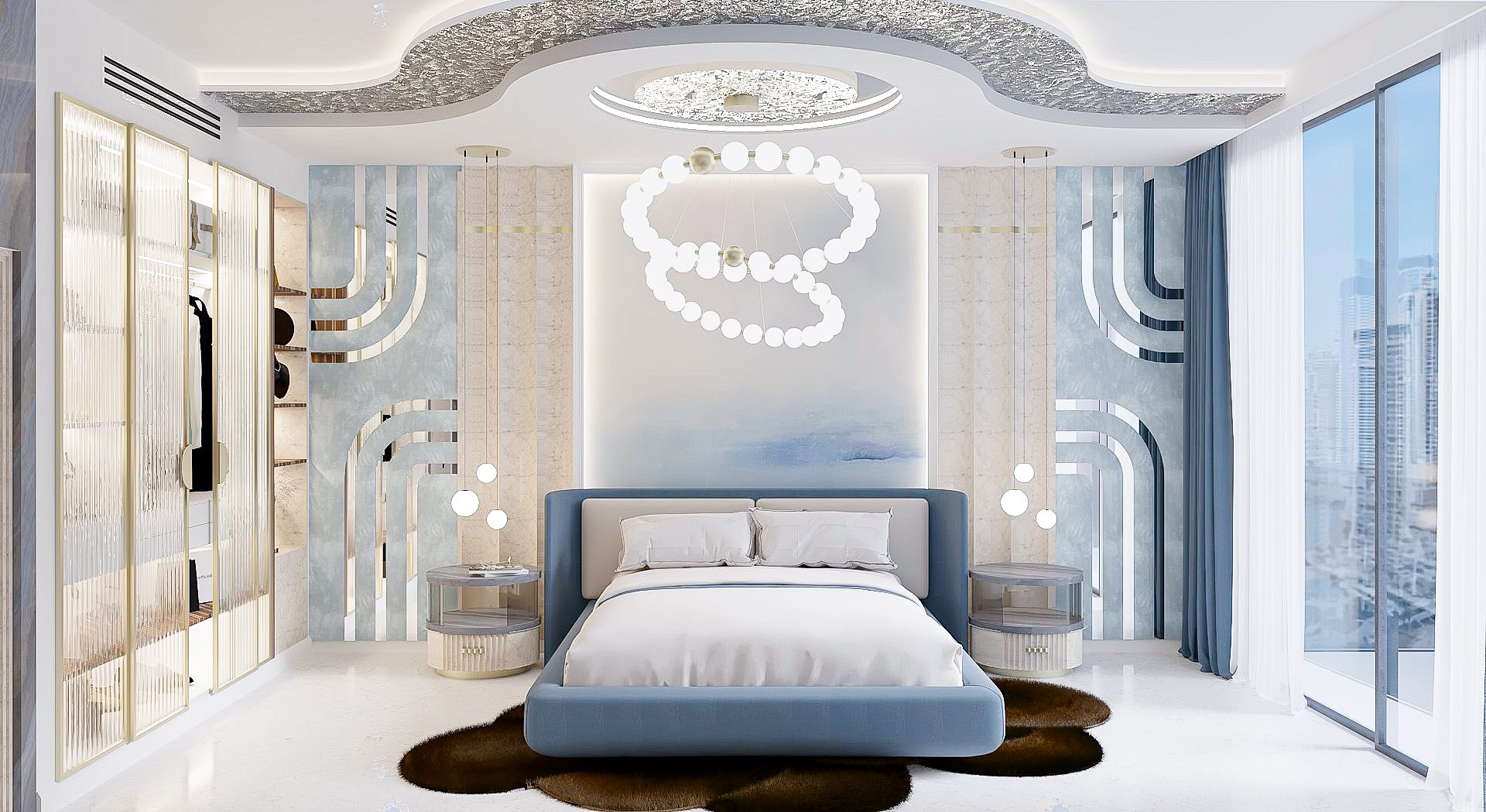 Personalized Guidance bedroom interior with city view